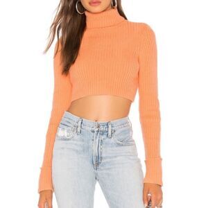 Lovers + Friends Orange Huntington Turtleneck Crop Sweater Wool Blend Size M